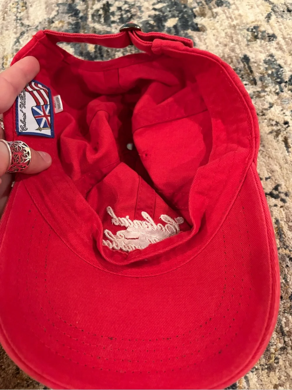 Colonial Williamsburg Hat Red White Script Adjustable Cap Vintage